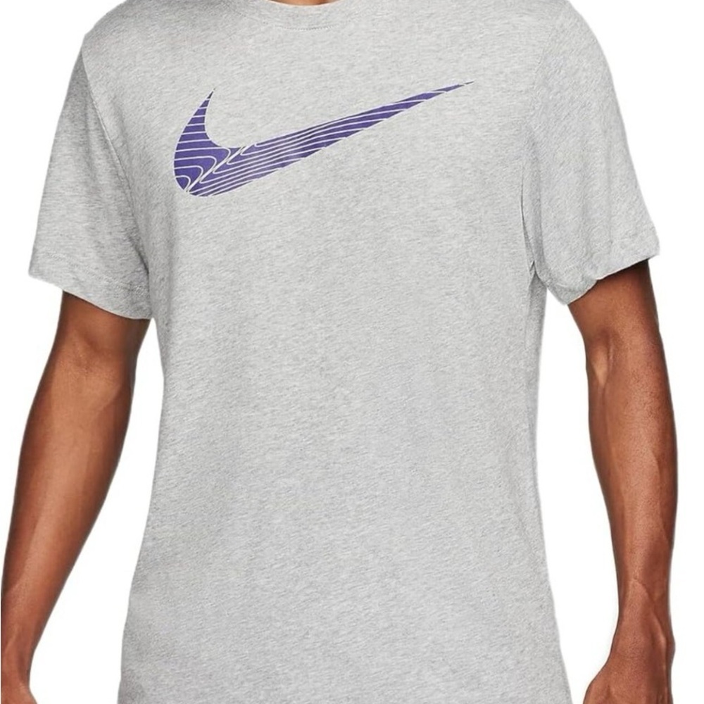 Nike Men's Short Sleeve Gray Tee with Purple Swoosh